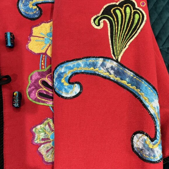 Stunning RED Embroidered & Applique Art Jacket - SIZE M - FREE SHIPPING! - Picture 7 of 10